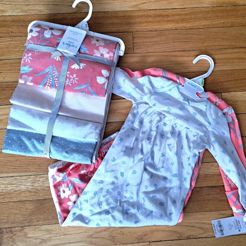 New Girls Carter's Night Gown & Recieving Blankets
